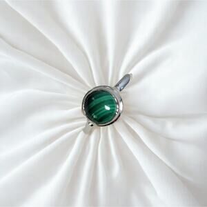 925 Sterling Silver Malachite  Round Gemstone Ring Jewelry for Women & Men